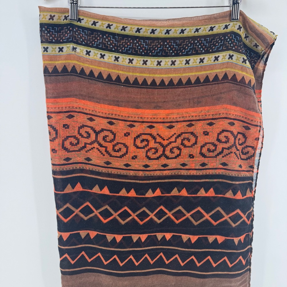 Scarf Boho Tribal Geometric Women Brown Rust Orange Lightweight Approx 20x70 - Picture 4 of 4